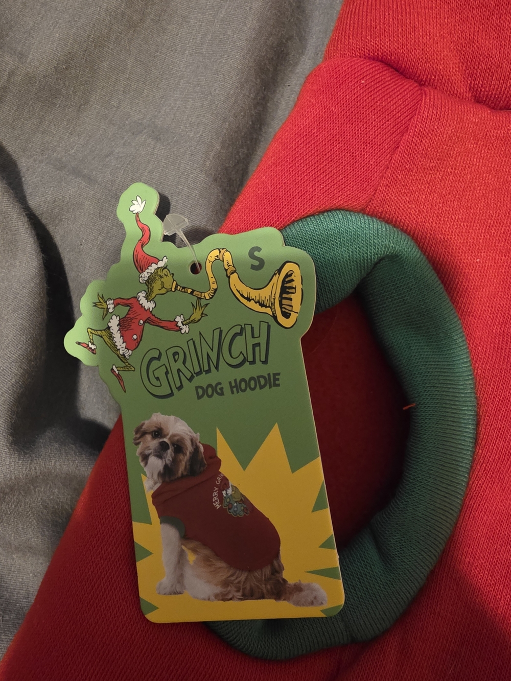 Merry Grinchmas Red Holiday Dog Hoodie - Picture 3 of 3